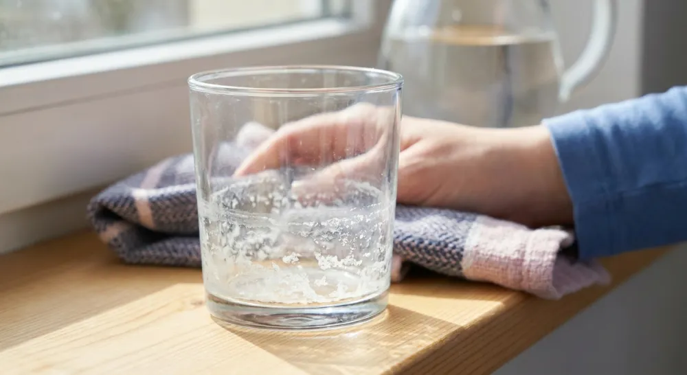 Witte kalkresten opgedroogd in een glas