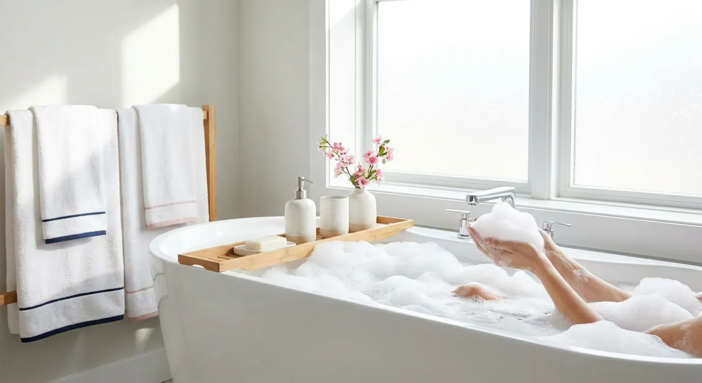 Lichte badkamer met veel sopschuim, zacht water