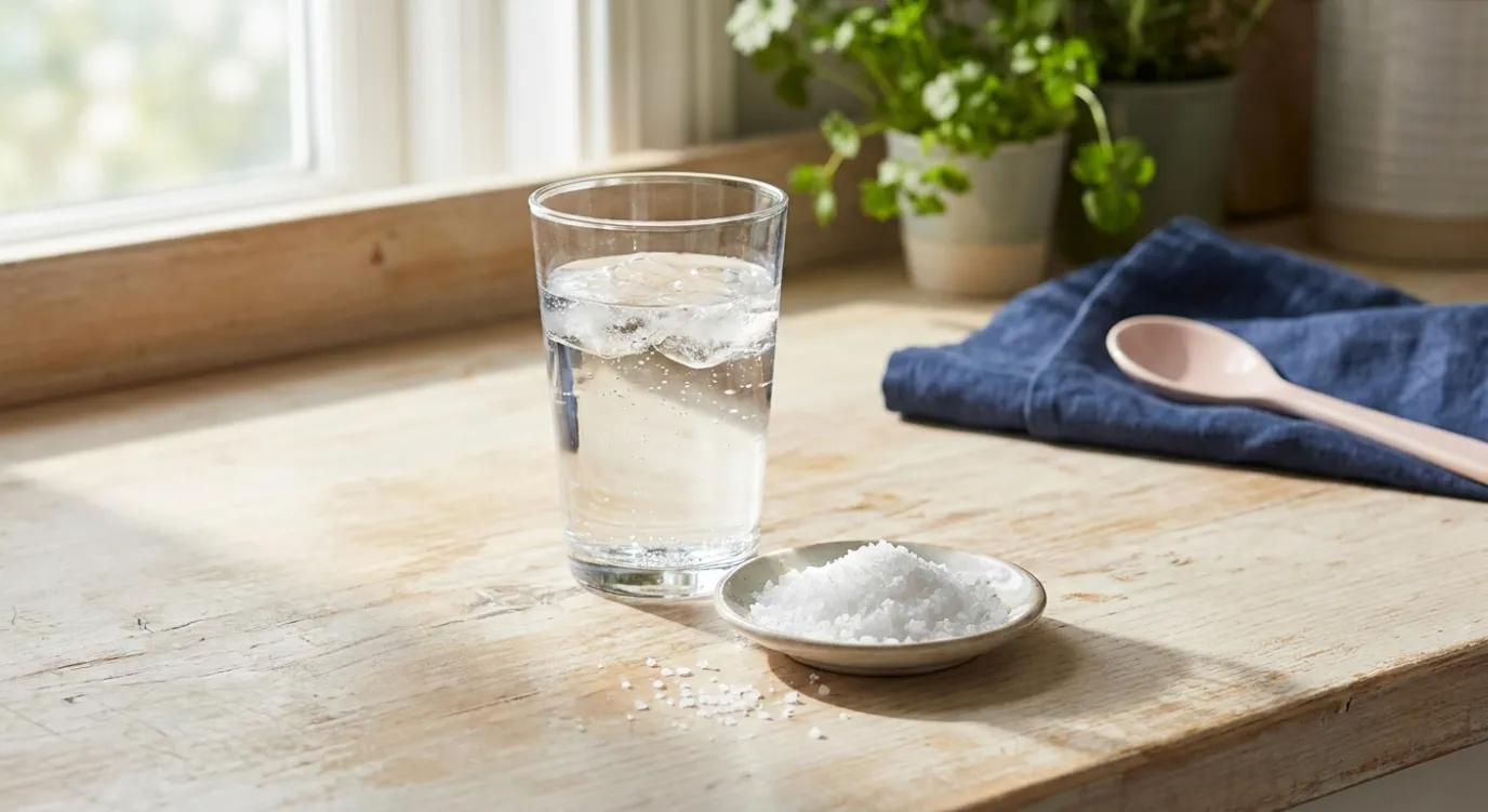 Glas water naast een schaaltje onthardingszout