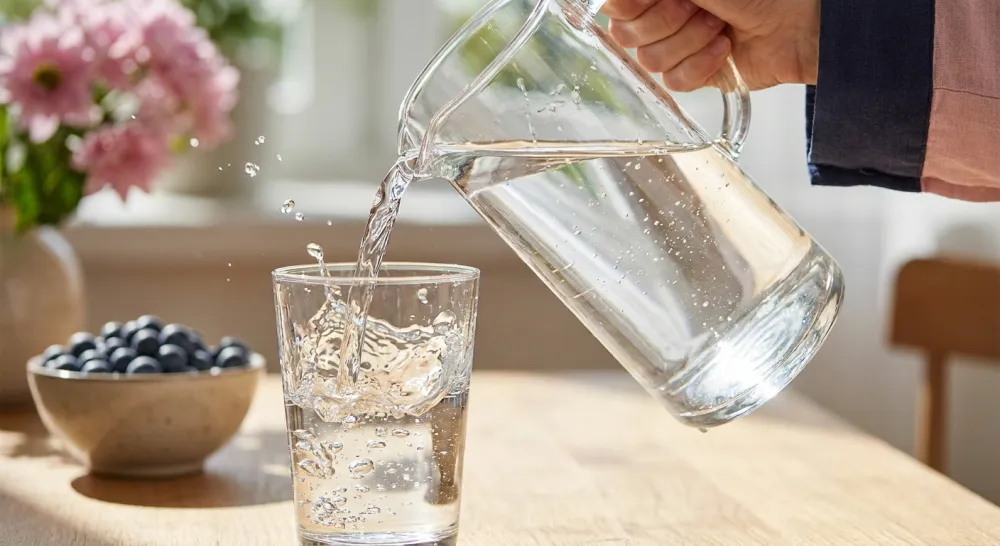 Helder water wordt in een glas geschonken