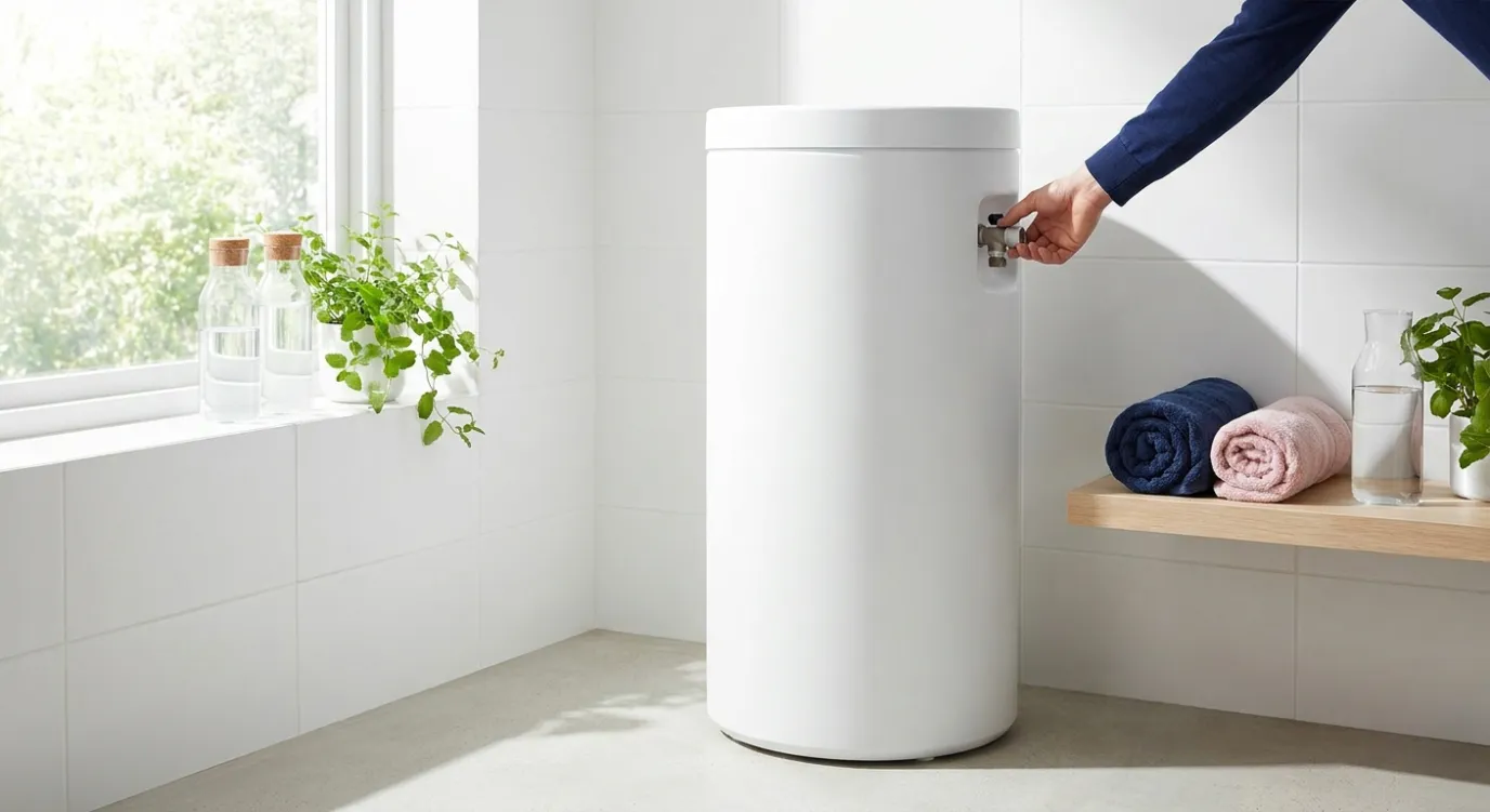 Witte waterontharder in een lichte technische ruimte